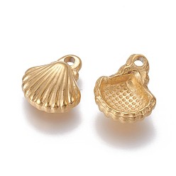 Golden 304 Stainless Steel Charms, Shell, Golden, 12.5~12.7x10.7~11x4.2~4.5mm, Hole: 1.6~1.8mm