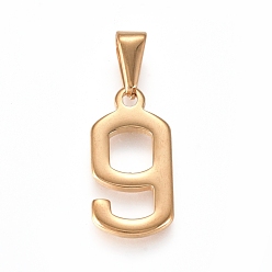Number 304 Stainless Steel Pendants, Number, Golden, Num.9, 21x10.5x1.5mm, Hole: 7x3mm