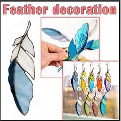 Light Sky Blue Feather Stained Acrylic Window Planel, for Suncatchers Window Home Hanging Ornaments, Light Sky Blue, 170x45mm