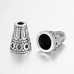 Antique Silver Tibetan Style Cone Alloy Bead Caps, Antique Silver, 15x12mm, Hole: 3~8mm