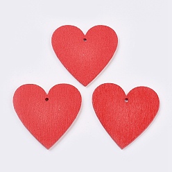 Rouge Pendentifs en bois, teint, cœur, rouge, 39x39.5x1.5mm, Trou: 2mm