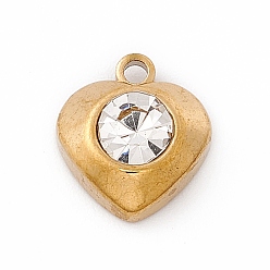 Crystal 304 Stainless Steel Pendants, with Rhinestone, Heart, Golden, Crystal, 10.5x9.5x4mm, Hole: 1.4mm