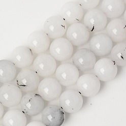 Blanc Fumé Perles naturelles de quartz brins, teints et chauffée, imitation quartz tourmaliné / couleur quartz rutile noir, ronde, fumée blanche, 10~10.5mm, Trou: 1.2mm, Environ 38 pcs/chapelet, 15.16 pouce (38.5 cm)