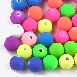 Mixed Color Rubberized Style Acrylic Beads, Round, Mixed Color, 8x7mm, Hole: 2mm, about 1750pcs/500g