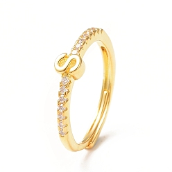 Letter S Clear Cubic Zirconia Initial Letter Adjustable Ring, Golden Brass Jewelry for Women, Letter.S, Inner Diameter: 18mm