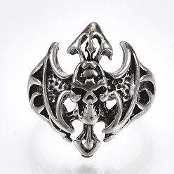 Античное Серебро Сплав широкая полоса кольца, толстые кольца, череп, античное серебро, Размер 11, 21 мм