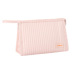 Pink Solid Color Portable PU Leather Makeup Storage Bag, Travel Cosmetic Bag, Multi-functional Wash Bag, with Pull Chain, Pink, 16x22.5x8cm