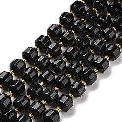Obsidian Natural Obsidian Beads Strands, with Seed Beads, Faceted Bicone Barrel Drum, 9.5x9mm, Hole: 1mm, about 33pcs/strand, 14.57''(37cm)