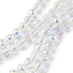 Clair AB Transparentes perles de verre de galvanoplastie brins, à facettes (96 facettes), ronde, de couleur plaquée ab , clair ab, 7.5~8x7mm, Trou: 1.2mm, Environ 70~72 pcs/chapelet, 20.08~20.47 pouce (51~52 cm)