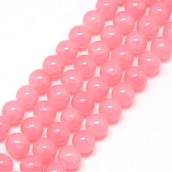 Pink Выпечки окрашенные нити шарик хруст стекла, круглые, розовые, 6 мм, отверстие : 1.3~1.6 мм, около 133 шт / нитка, 31.4 дюйм
