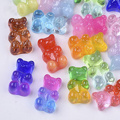 Mixed Color Transparent Resin Cabochons, with Glitter Powder, Two Tone, Bear, Mixed Color, 18x11x8mm