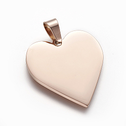 Rose Gold Ion Plating(IP) 304 Stainless Steel Stamping Blank Tag Pendants, Heart, Rose Gold, 25x23.5x1.4mm, Hole: 4x7mm