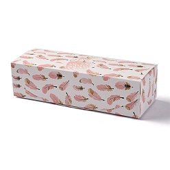 Blanco Caja de regalo impresa a mano, rectángulo con patrón de plumas, blanco, 7-1/2x2-3/4x2 pulgada (19.1x7x5 cm)