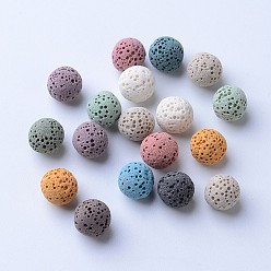 Couleur Mélangete Perles de pierre de lave naturelle non cirées, pour perles d'huile essentielle de parfum, perles d'aromathérapie, teint, ronde, sans trou, couleur mixte, 13~14mm
