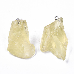 Quartz Citron Citron naturel pendentifs en quartz, pierre brute brute, avec 304 boucles en acier inoxydable, nuggets, 25~45x20~31x10~20mm, Trou: 2mm