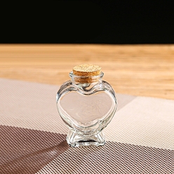 Clear Glass Bottle, Wishing Bottle, with Cork Stopper, Heart, Clear, 6x8.1cm, Bottle: 7.4cm high, Capacity: 80ml(2.71fl. oz)