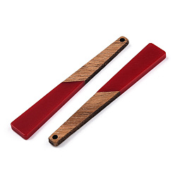Rojo Oscuro Grandes colgantes de resina opaca y madera de nogal, encanto trapezoidal, de color rojo oscuro, 69.5x10.5x3 mm, agujero: 2 mm