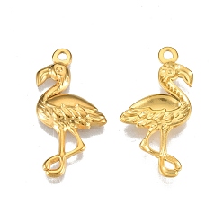 Real 18K Gold Plated Ion Plating(IP) 201 Stainless Steel Pendants, Ostrich, Real 18K Gold Plated, 30x15x2.5mm, Hole: 1.8mm