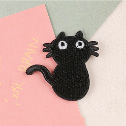 Черный Компьютерная вышивка в форме кошки на ткани утюгом / пришивание заплат, аксессуары для костюма, чёрные, 50x53 мм