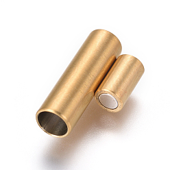 Golden 304 Stainless Steel Magnetic Clasps with Glue-in Ends, Ion Plating (IP), Matte, Column, Golden, 16x5mm, Hole: 3mm