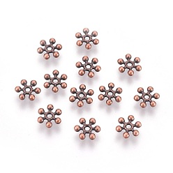 Red Copper Zinc Alloy Beads Spacers, Cadmium Free & Lead Free, with One Hole, Snowflake, Red Copper, 8.5x2.5mm, Hole: 1.5mm