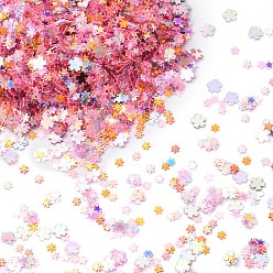 Pink Perles de paillettes en plastique, éclat doré, couture artisanat décoration, sakura/coeur/étoile, rose, 3~4.5x4~5.5x0.1~0.2mm, environ228500 pcs / 500 g