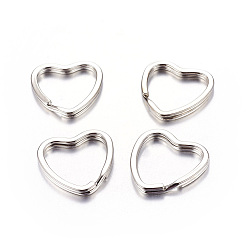 Platinum Iron Split Key Rings, Keychain Clasp Findings, Valentine's Jewelry Findings, Heart, Platinum Color, about 31mm in diameter, 3mm thick, 25mm inner diameter