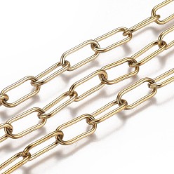 Golden Ion Plating(IP) 304 Stainless Steel Paperclip Chains, Drawn Elongated Cable Chains, with Spool, Unwelded, Golden, Link: 17x7x1.5mm, about 16.4 Feet(5m)/roll