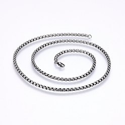 Antique Silver 304 Stainless Steel Box Chain Necklaces, with Lobster Claw Clasps, Antique Silver, 22 inch(56cm), 3.5x3.5mm