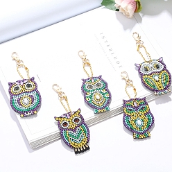 Mixed Color DIY Owl Keychain Diamond Painting Kits, Including Acrylic Board, Bead Chain, Clasps, Resin Rhinestones, Pen, Tray & Glue Clay, Mixed Color, 80x50mm