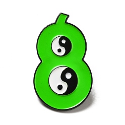 Number Pin de esmalte número, Broche con patrón de yin yang de aleación chapada en negro de electroforesis para ropa de mochila, num. 8, 30x18x1.3 mm, pin: 1.1 mm