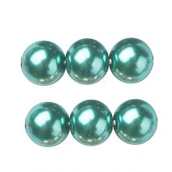 Turquoise Foncé Brins de perles rondes en verre teinté écologique, Grade a, cordon en coton fileté, turquoise foncé, 14mm, Trou: 0.7~1.1mm, Environ 30 pcs/chapelet, 15 pouce