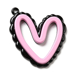Heart Spray Painted Alloy Pendants, Pink, Heart, 28x25x3mm, Hole: 1.4mm