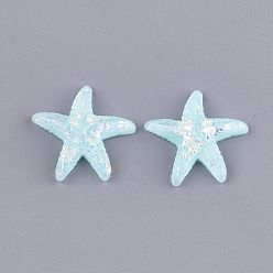 Cian Claro Cabuchones de resina, con chip de shell, estrella de mar / estrellas de mar, cian claro, 24x25.5x5 mm