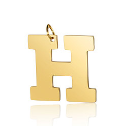 Letter H 201 Stainless Steel Pendants, Letter, Golden, Letter.H, 30x31x1.5mm, Hole: 4.5mm