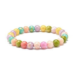 Colorful Natural Jade Beaded Stretch Kids Bracelets, Dyed, Round, Colorful, Inner Diameter: 1-7/8 inch(4.7cm), 6.5mm
