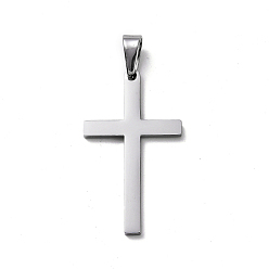 Stainless Steel Color 304 Stainless Steel Pendants, Cross, Stainless Steel Color, 39~42x22~23x1.5mm, Hole: 10x4.5mm