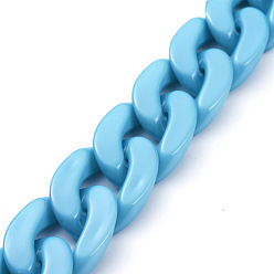 Bleu Ciel Chaînes gourmettes en acrylique opaque faites à la main, chaîne torsadée, ovale, pour la fabrication de bijoux, bleu ciel, lien: 30x21x6 mm, 39.37 pouce (1 m)/brin