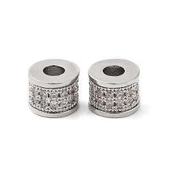 Plaqué Platine Véritable Laiton micro pavé de perles de zircone cubique claires, colonne, Platine plaqué, 7x5.5mm, Trou: 3mm