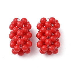 Dark Red Normal Glass Beads, Seed Bead Braided Column, Dark Red, 10.5x10.5x20mm, Hole: 5.5x5mm