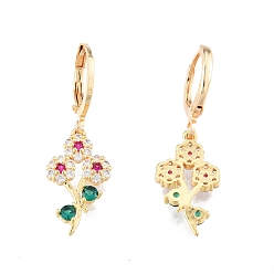 Real 18K Gold Plated Colorful Cubic Zirconia Flower of Life Dangle Leverback Earrings, Brass Jewelry for Women, Cadmium Free & Nickel Free & Lead Free, Real 18K Gold Plated, 31mm, Pin: 1mm