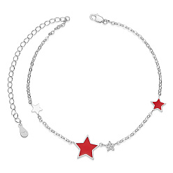 Red SHEGRACE 925 Sterling Silver Link Anklets, with Grade AAA Cubic Zirconia and Epoxy Resin, Star, Red, 8-1/4 inch(21cm)