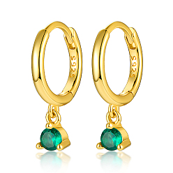 Green Real 18K Gold Plated 925 Sterling Silver Hoop Earrings, with Cubic Zirconia Diamond Charms, with S925 Stamp, Green, 17mm