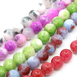 Couleur Mélangete Pekin naturelles perles de jade brins, teint, ronde, couleur mixte, 10mm, Trou: 1mm, Environ 38 pcs/chapelet, 16 pouce