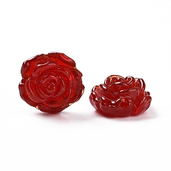 Dark Red Handmade Lampwork Flower Beads, Rose, Dark Red, 18x18x9.5mm, Hole: 1~1.6mm