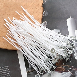 White Pre-Waxed Cotton Core Wicks, with Metal Sustainer Tabs, for DIY Candle Making, White, 12~12.5x0.15cm, about 100pcs/bag