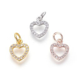 Mixed Color Brass Micro Pave Cubic Zirconia Charms, Lead Free & Cadmium Free, Clear, Heart, Mixed Color, 10.5x9x2mm, Hole: 3mm