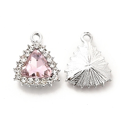 Pink Colgantes de cristal de aleación, colgante de triángulo de diamantes de imitación de cristal, Platino, rosa, 18.5x15.5x5.5 mm, agujero: 2.2 mm