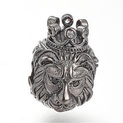Gunmetal Brass European Beads, with Cubic Zirconia, Lion, Gunmetal, 13x9.5x11.5mm, Hole: 5mm