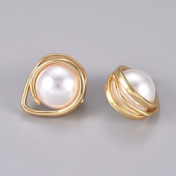 White Imitation Glass Pearl Pendants, with Golden Plated Brass Findings, Teardrop, White, 15x19x11.5mm, Hole: 3x4mm